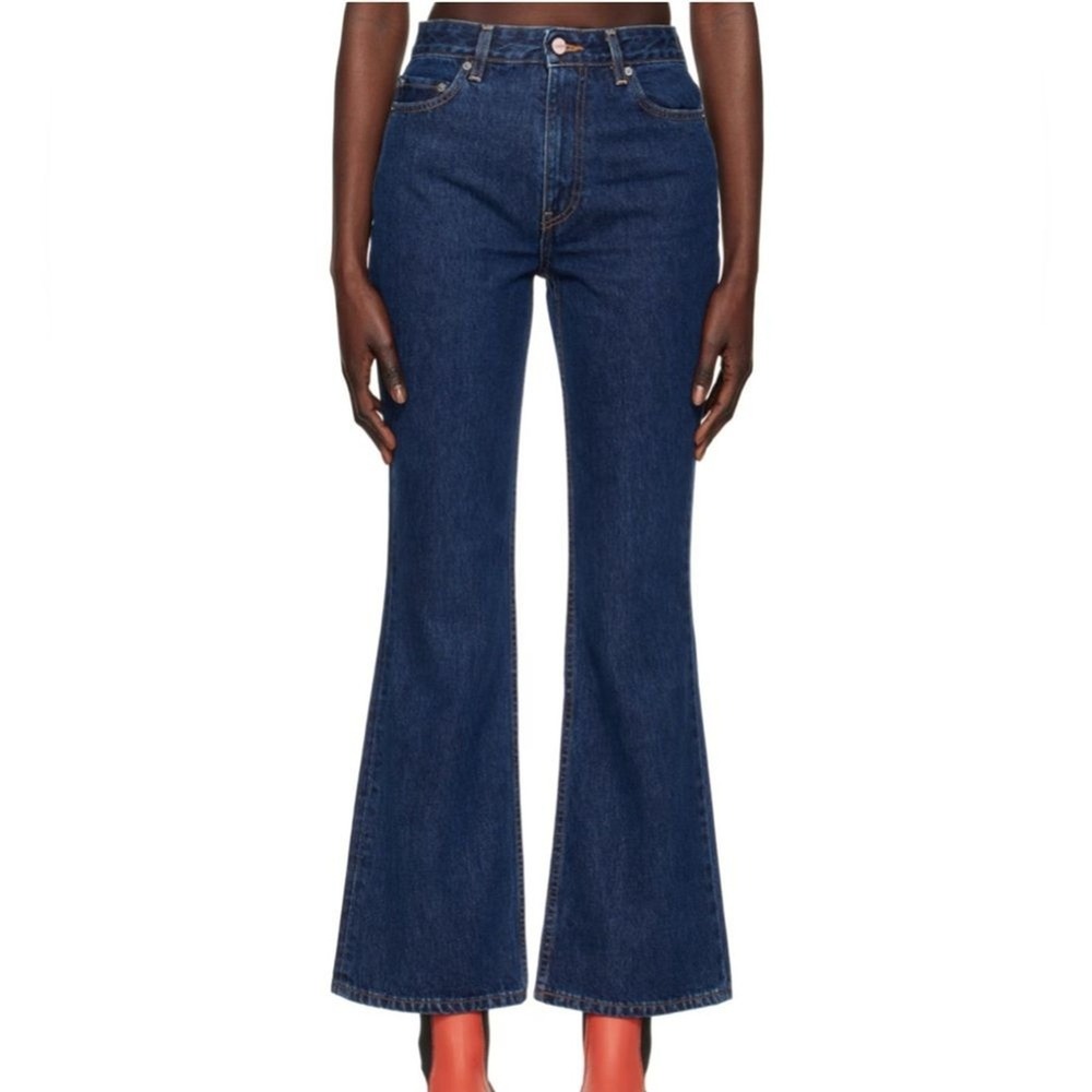 Ganni Betzy Jeans Dark Blue Stone size 31/34 Flare High Rise Organic Cotton NWT‎